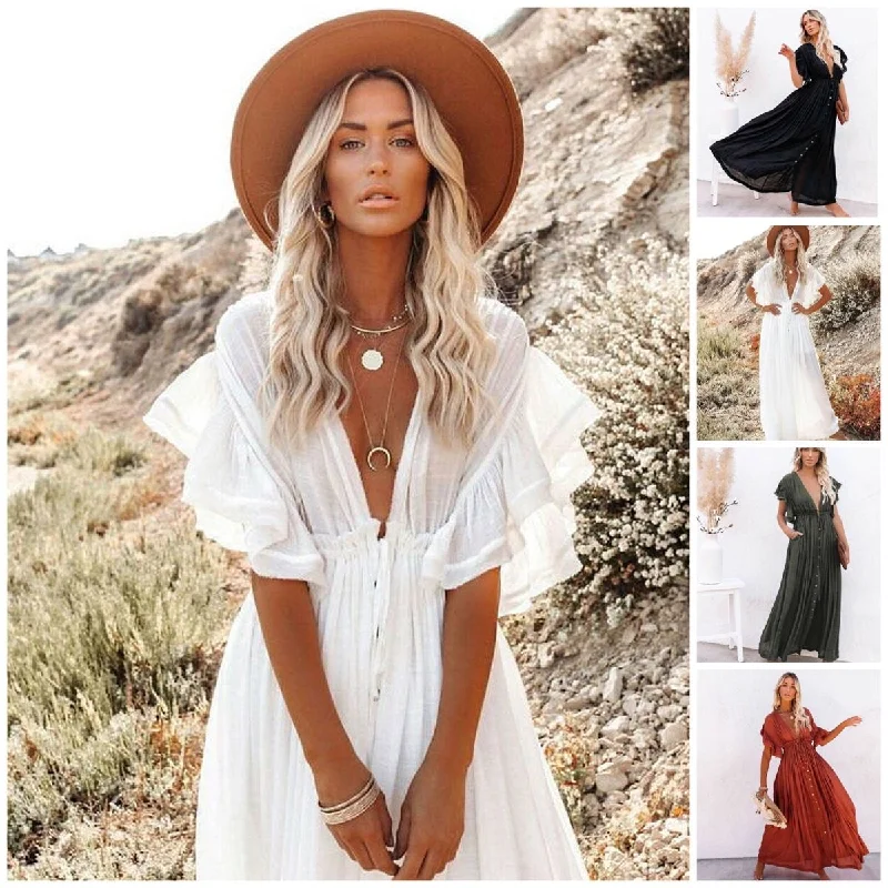 Stylish Summer Dresses Boho Linen Maxi Summer Dress