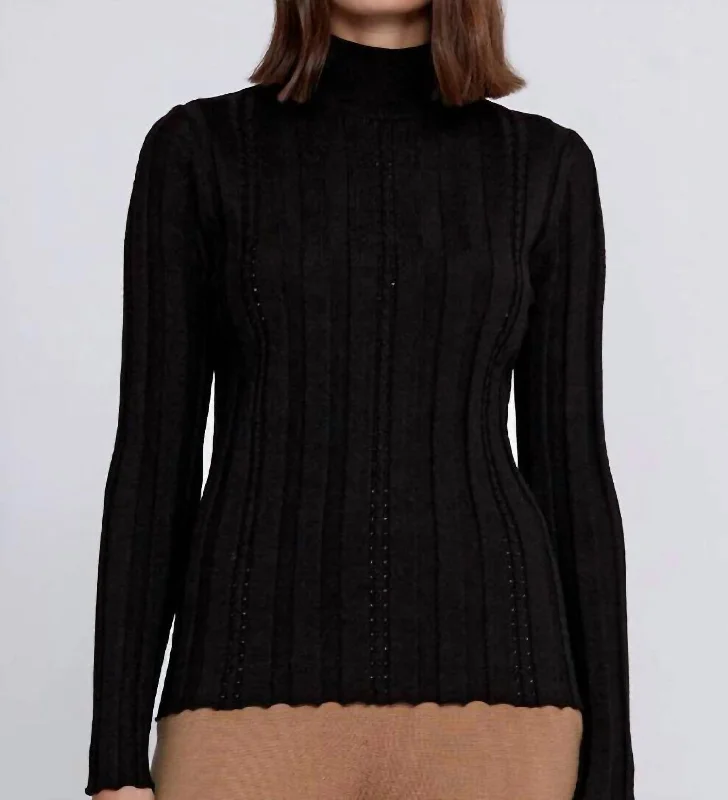 Comfortable Knit Tops Opal Mock Neck Sweater In Black