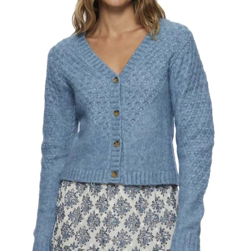 Chic Knit Tops For Office Wear Lottie Button Up In Dusty Blue