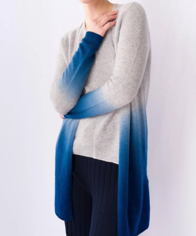 Knit Tops For Everyday Wear Dip-Dye Longline Cardigan In Navy