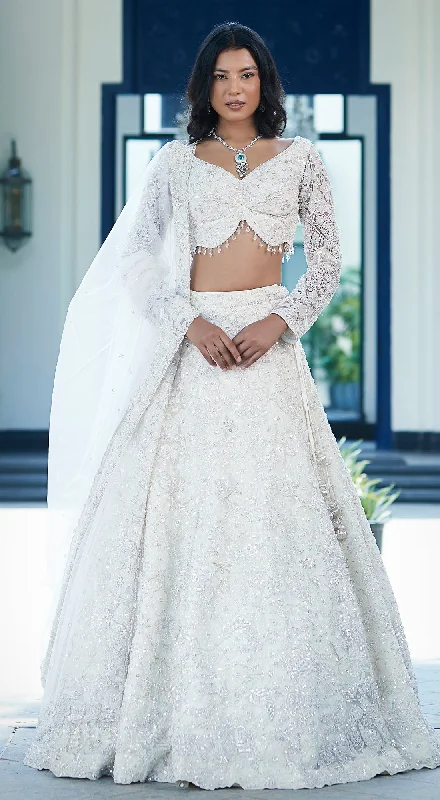 Elevated Party Dresses White Organza Embroidered Lehenga Set