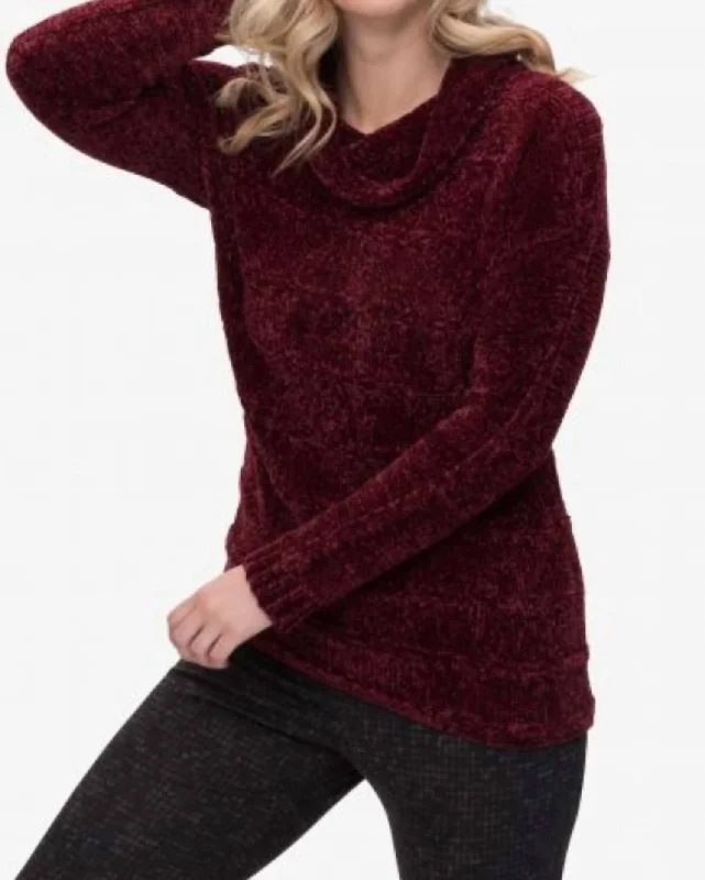 Oversized Knit Tops For Women Cowl Neck Sweater In Burgundy