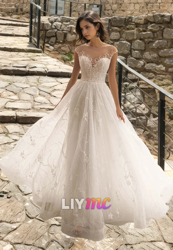 Elevated Party Dresses Sweetheart Sleeveless Lace Appliques Tulle A-Line Wedding Dress