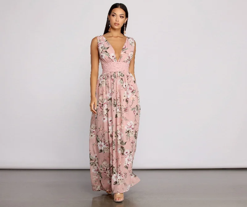 Vintage-Inspired Dresses Floral Beauty Sleeveless Charming Chiffon Maxi Dress