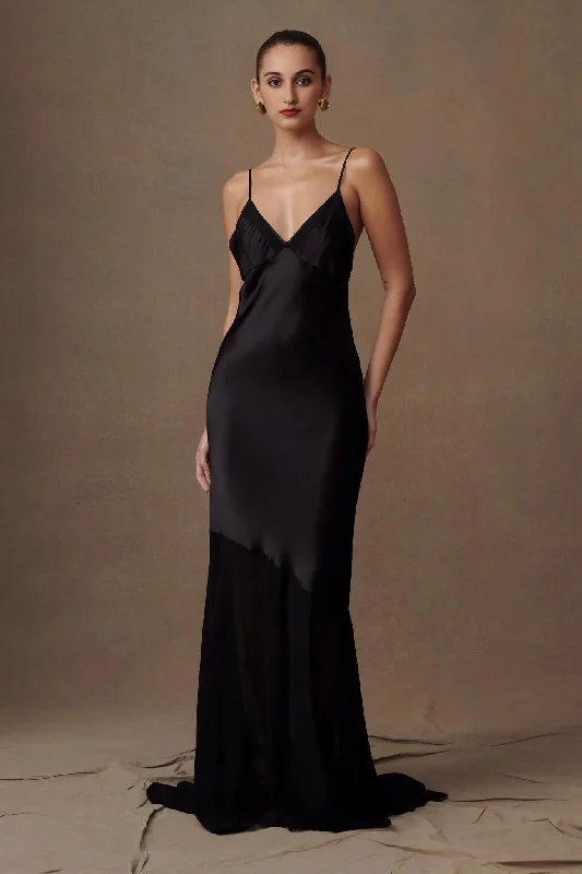 Cute Summer Dresses Iridescent Satin Maxi Dress - Black