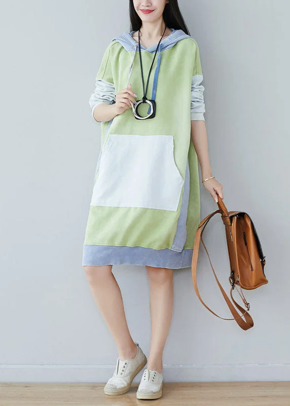 Comfortable Casual Dresses Style Green pockets Pullover Sweatshirt dresses Spring