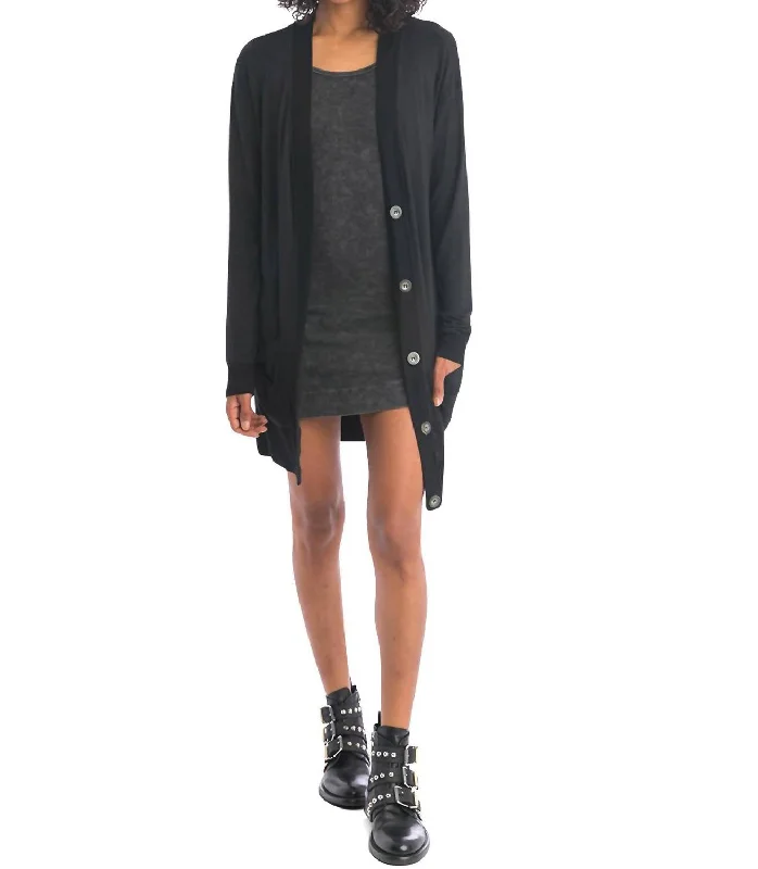 Soft Cotton Knit Tops Long Luxe Cardigan In Black