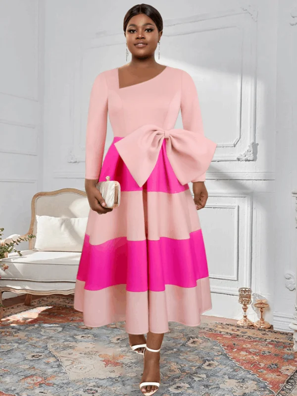 Soft Cotton Dresses AOMEI Asymmetrical Collar Pink Dress A Line Midi