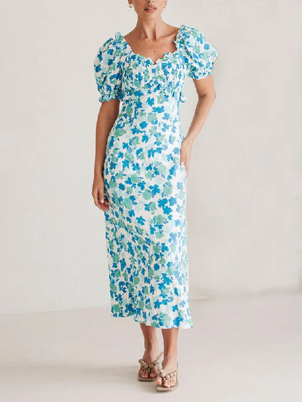 Chic Trench Dresses Summer Fresh Floral Charming Off-Shoulder Midi Dress