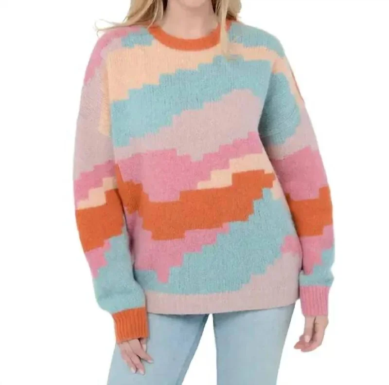 Soft Knit Pullover Tops Ersa Sweater In Multi Blue Pink