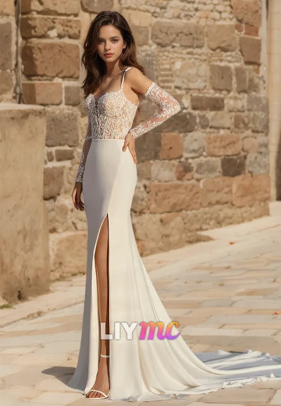 Soft Cotton Dresses Sweetheart Sleeveless Appliques Sleek Mermaid Beach Wedding Dress