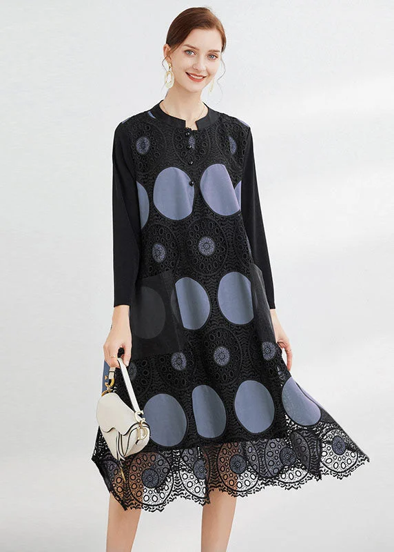 Comfortable Casual Dresses Grey fashion Hollow Out Lace Dresses V Neck Spring