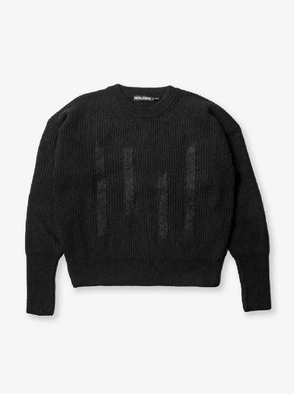 Vintage-Inspired Knit Tops W Wool Icon Sweater - Black