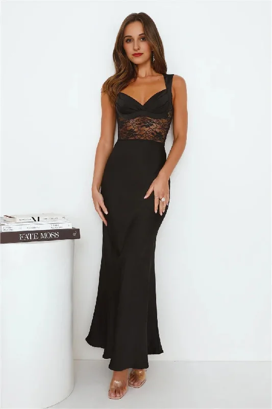 Formal Occasion Dresses Going Out To Party Satin Maxi Dress Black