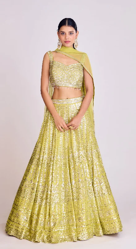 Bold Colored Dresses Lime Sequins Embroidered Lehenga