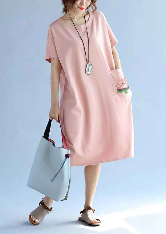 Cute Summer Dresses Modern pink Cotton quilting clothes Fashion Ideas pockets loose Summer Dresses