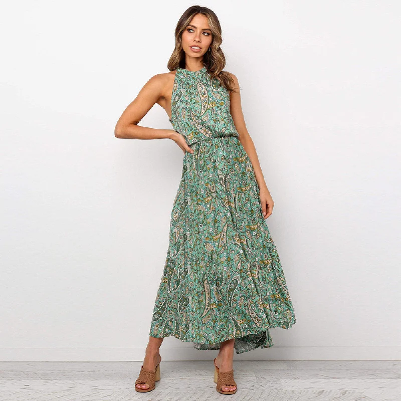 Colorful Summer Dresses Halter Floral Boho Summer Dress, Bohemian Dress For Women