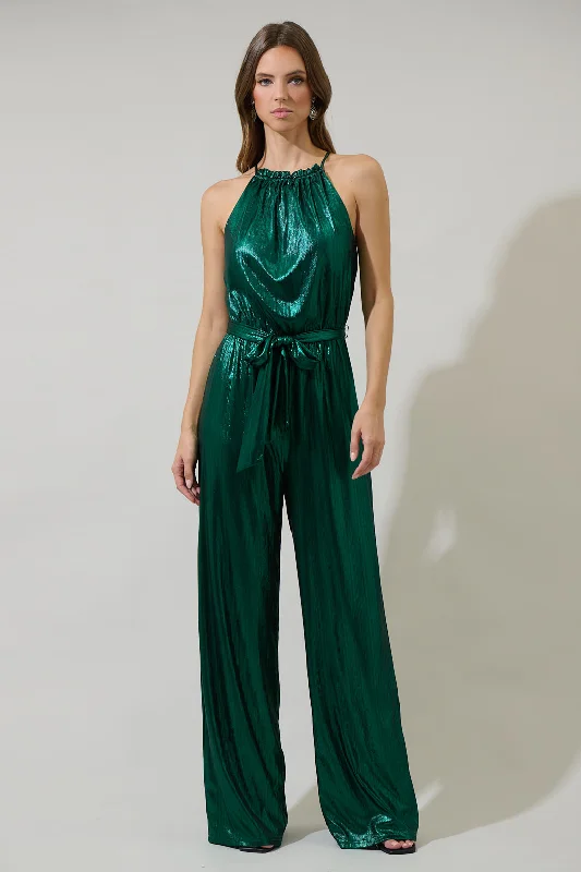 One-Piece Outfits For Formal Events Amberly Metallic Lighthearted Trapeze Jumpsuit