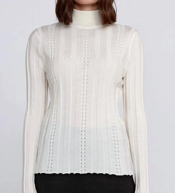 Lightweight Wool Knit Tops Opal Mock Neck Sweater In Off White