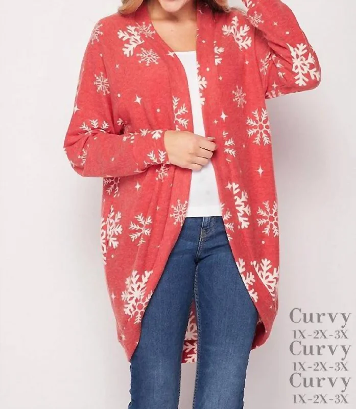 Light Knit Tops For Spring Snowflake Plus Cardigan In Red