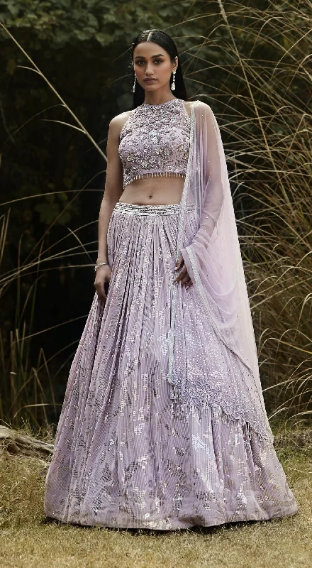 Colorful Summer Dresses Lilac Embroidered Lehenga Set