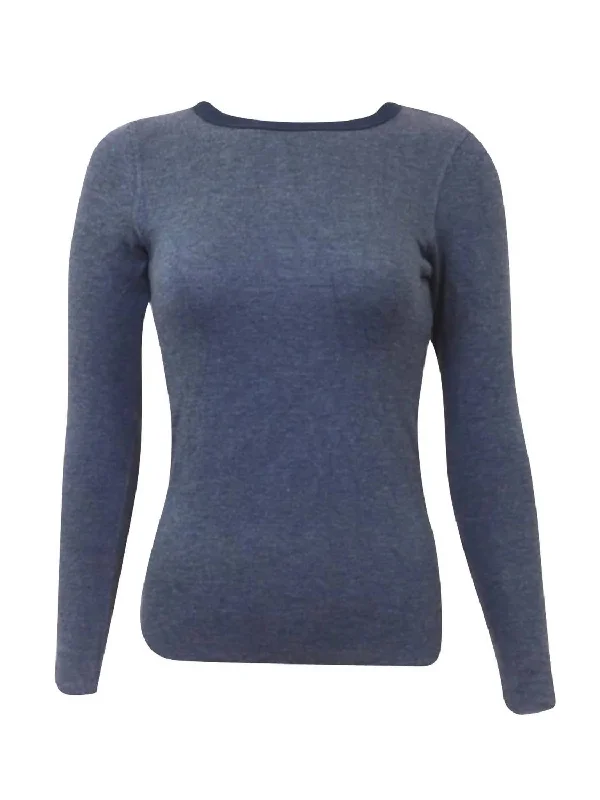 Elevated Knit Tops For Evening Wear Crew Neck Sweater In Dusk