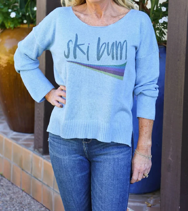 Soft Stretch Knit Tops Ski Bum Sweater In Blue