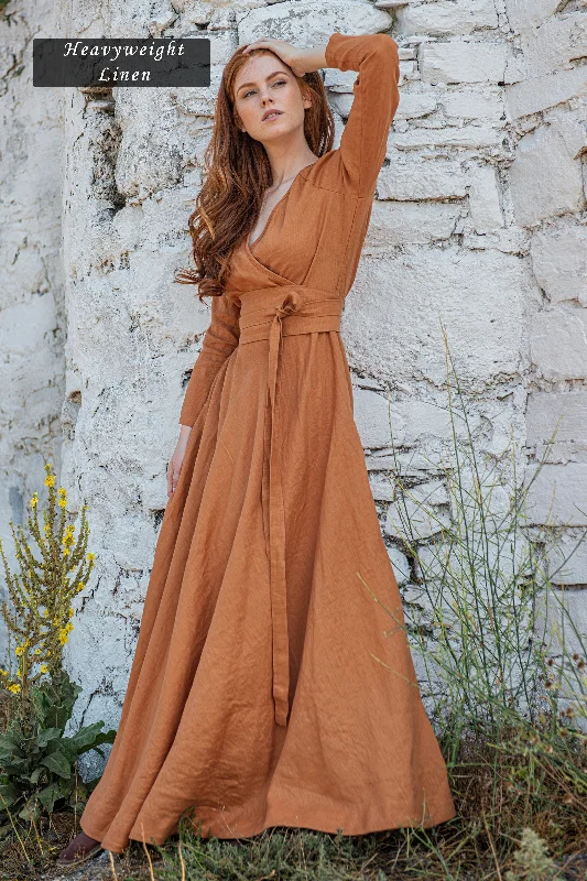 Chic Trench Dresses Linen Maxi Dress with Tie Belt