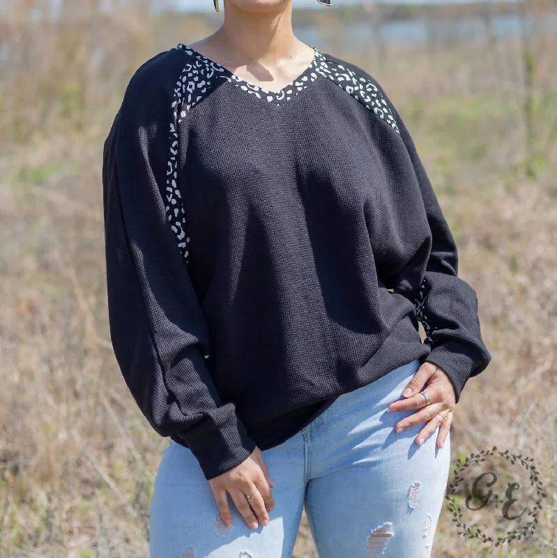 Knit Tops With Trendy Designs Glad You Exist Waffle Batwing Long Sleeve Top In Black