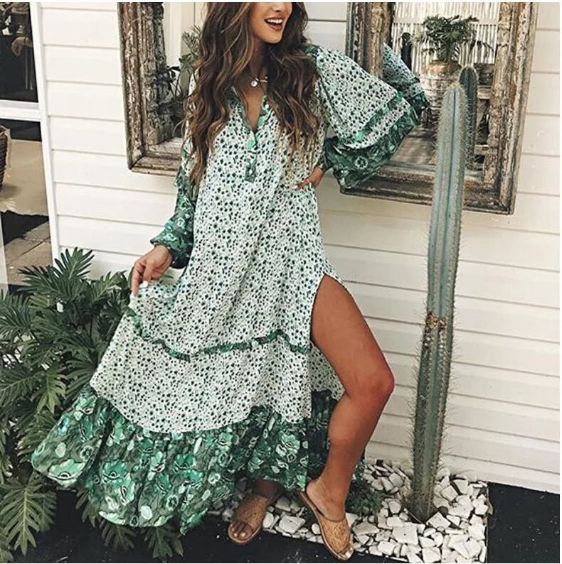 Chic Trench Dresses Maxi Boho Floral Oregano  Dress, Bohemian Summer Dress for Women