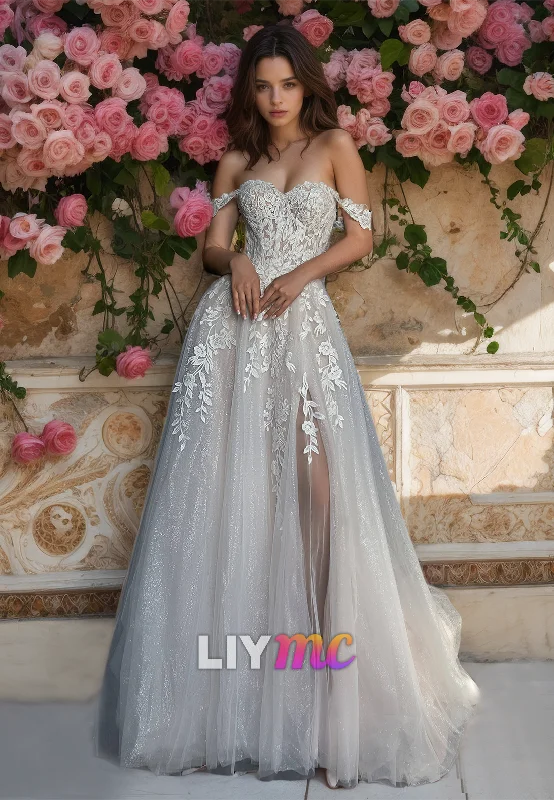 Comfortable Casual Dresses Sweetheart Sleeveless Lace Appliques Tulle A-Line Wedding Dress