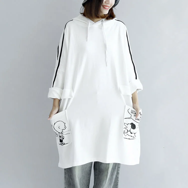 Casual Day Dresses White hoodies oversized women plus size winter dresses casual pullover