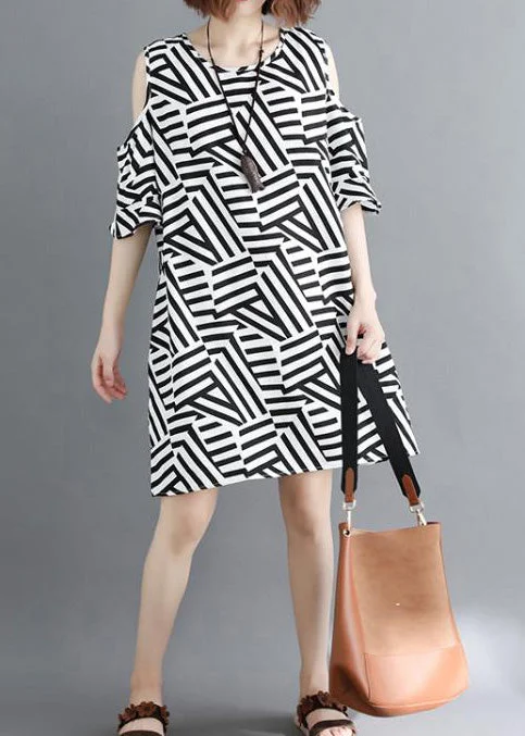 Plus-Size Dresses For Women Women off the shoulder Cotton quilting dresses Fun Work black striped Dresses Summer