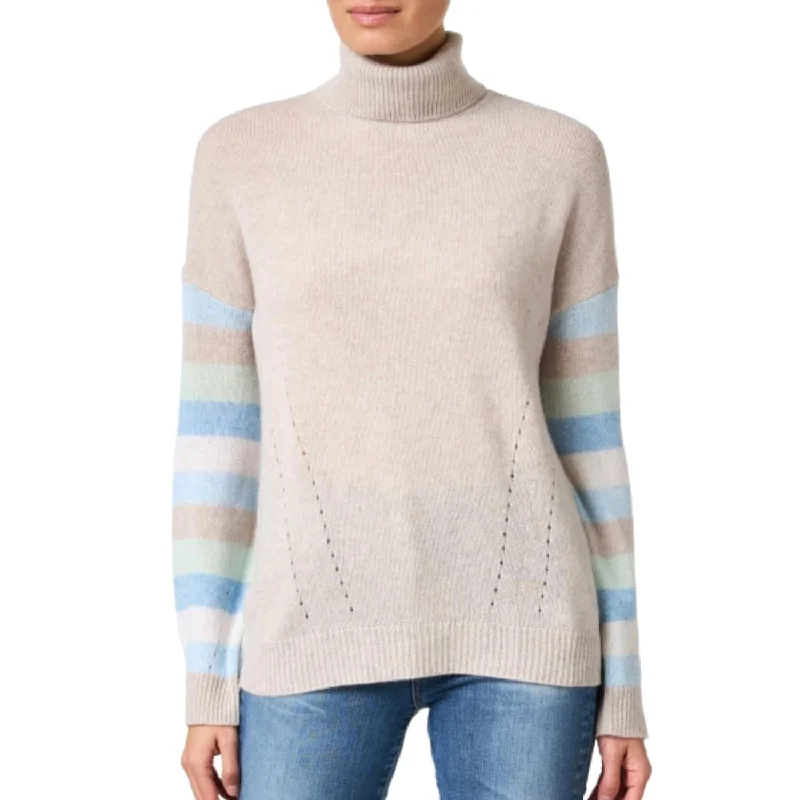 Striped Knit Tops Stripe Sleeve Turtleneck Sweater In Agate Multi