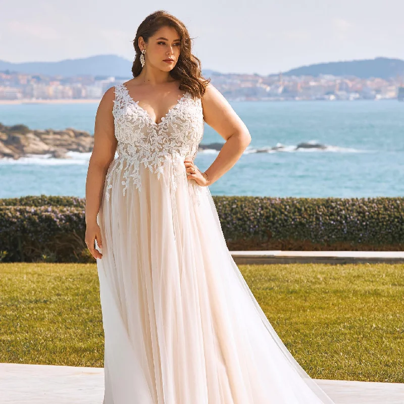 Soft Cotton Dresses Beach Sleeveless Plus Size Wedding Dress V-Neck Backless Applique A-Line Bridal Gown Custom Made Vestidos De Novia