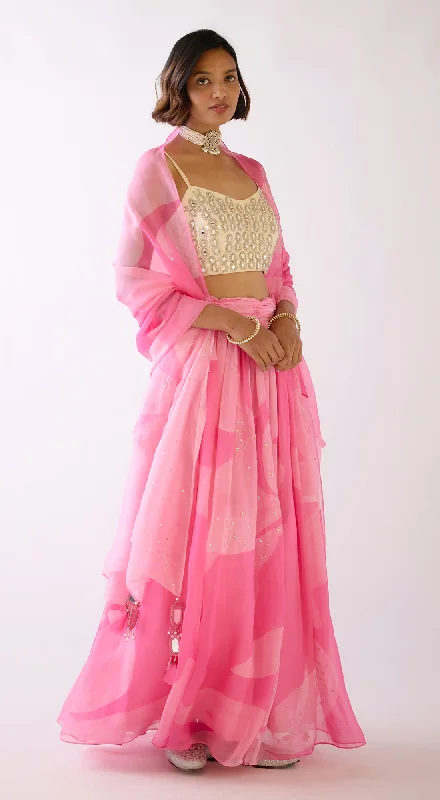 Elevated Party Dresses Pink Embroidered Lehenga Set