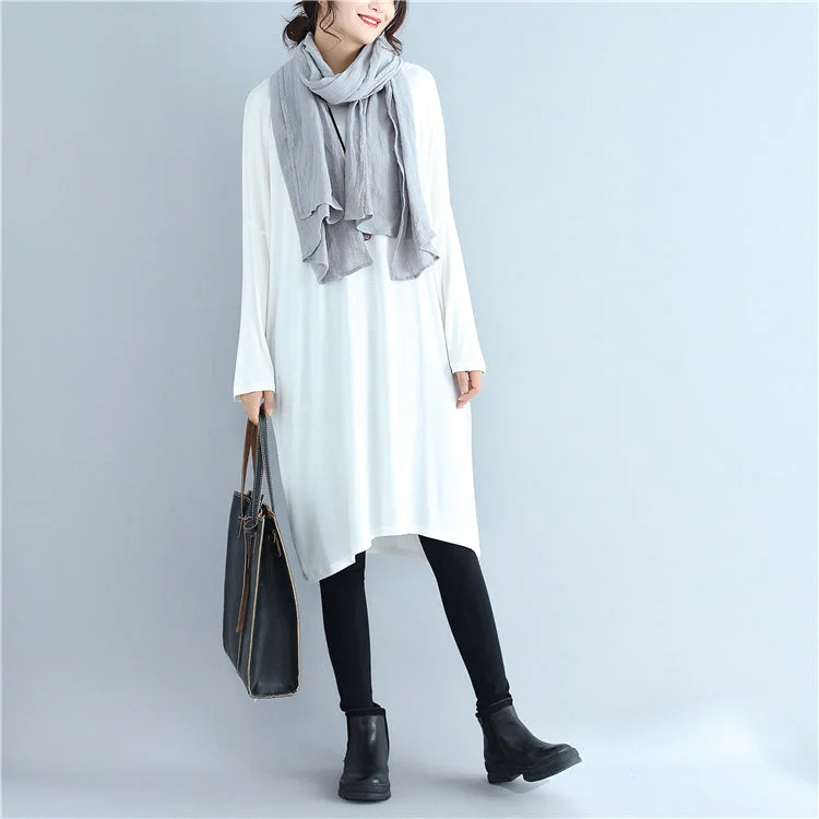 Elevated Party Dresses autumn white casual cotton t shirt dresses oversize long sleeve shift dress