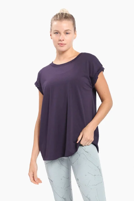 Cropped Tops For Women Essential Cap-Sleeve Solid Athleisure Flow Top: PLUM