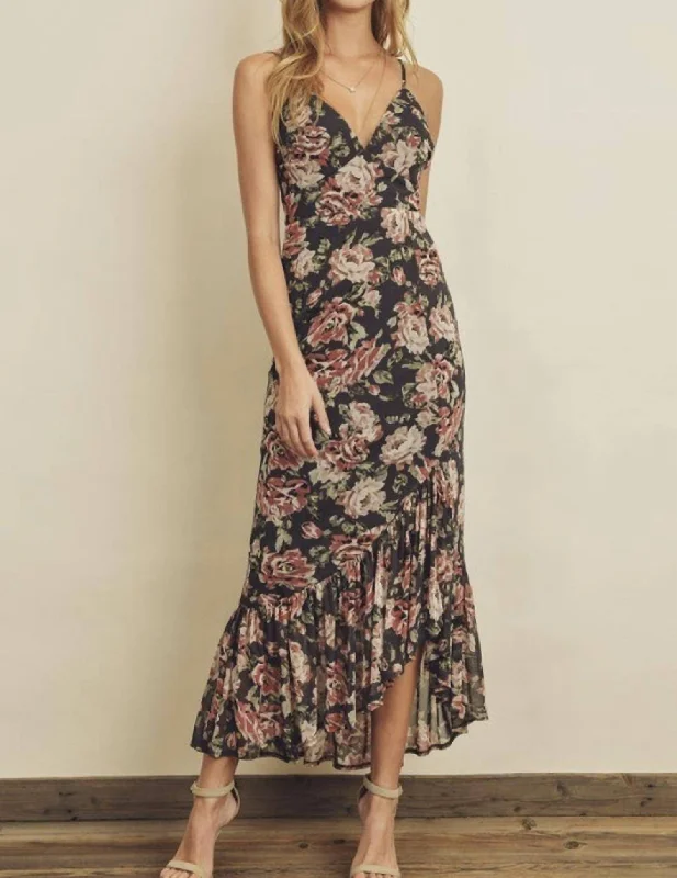 Formal Occasion Dresses Floral Dress in Black/Red