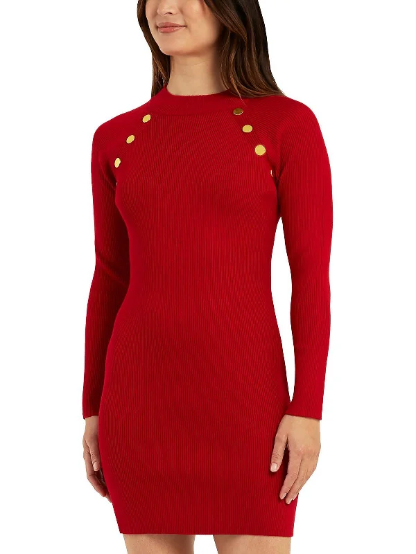 Colorful Summer Dresses Juniors Womens Button Detail Mini Sweaterdress