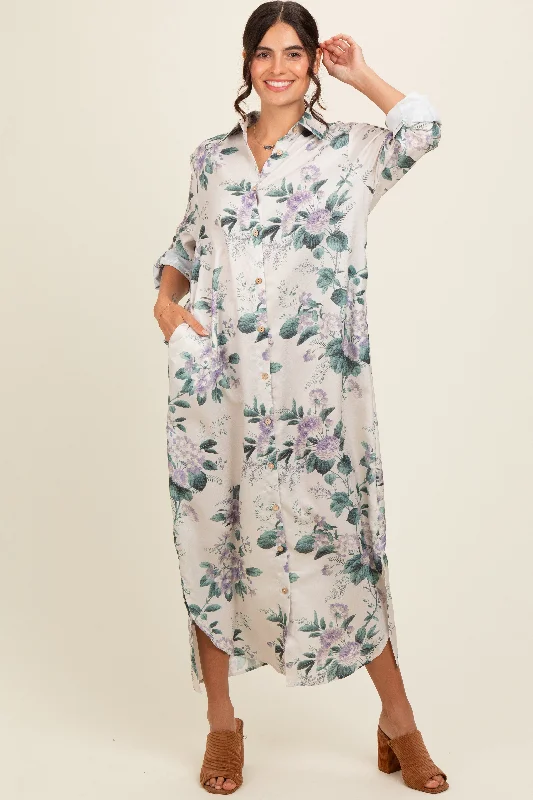 Plus-Size Dresses For Women Lavender Floral Button Down Maxi Dress