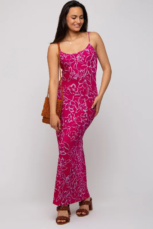 Casual Day Dresses Magenta Floral Maxi Dress