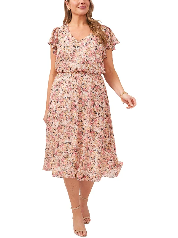 Formal Dresses For Women Plus Womens Floral Print Mid Calf Midi Dress