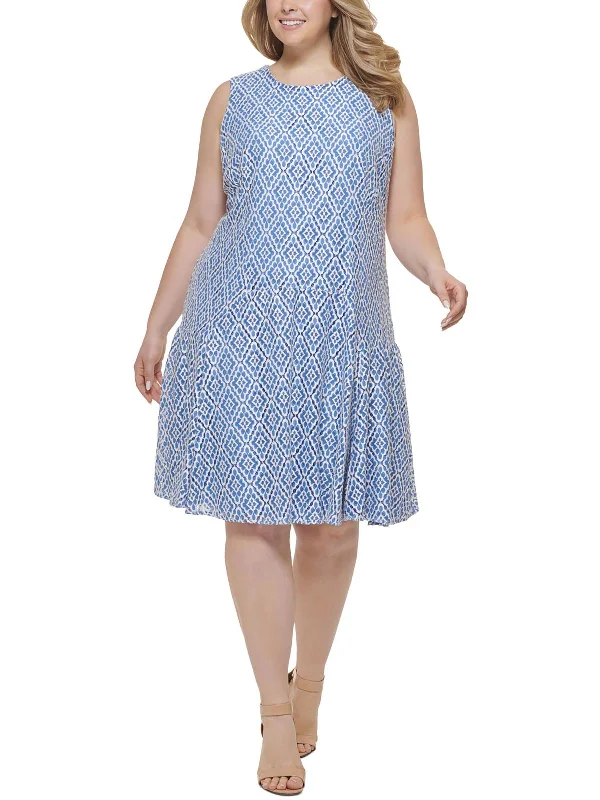 Casual Day Dresses Plus Womens Lace Diamond Print Fit & Flare Dress