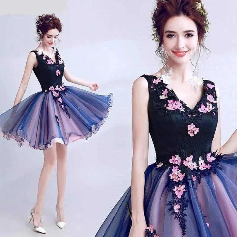 Chic Evening Dresses Luxury Elegant Famous Appliques Flowers  Evening Party Dress (Short)