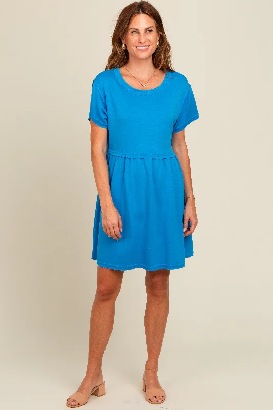 Comfortable Casual Dresses Royal Blue Cut Edge Short Sleeve Dress