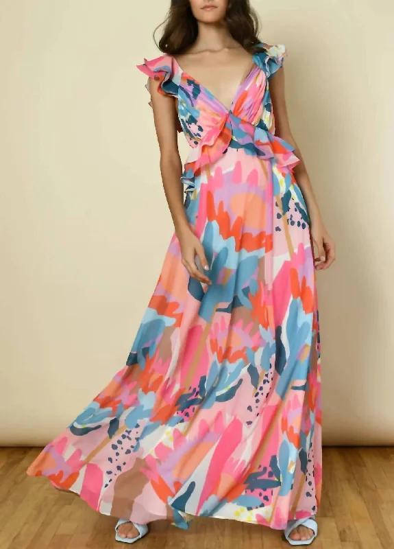 Elegant Evening Gowns Rumi Dress In Multi Desert Protea Chiffon