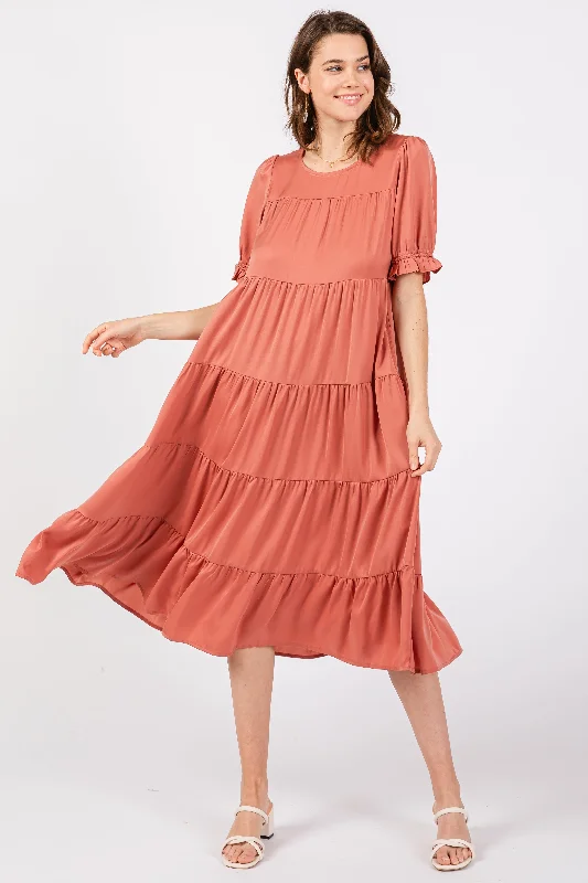 Colorful Summer Dresses Salmon Short Sleeve Dress