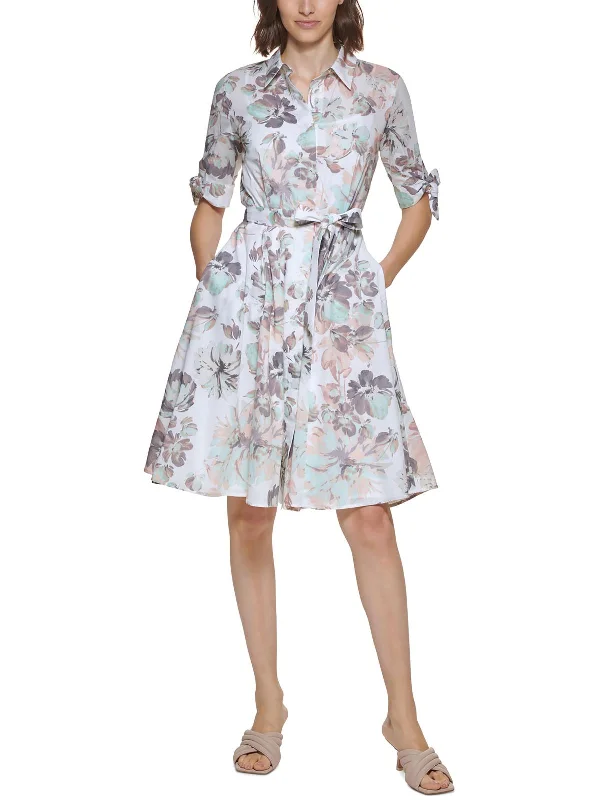 Women's Casual Dresses Womens Floral print Knee-Length Shirtdress