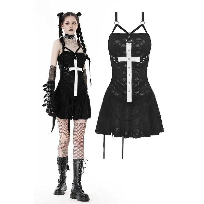 Women's Casual Dresses Women's Gothic Cross Strap Ripped Slip Dress